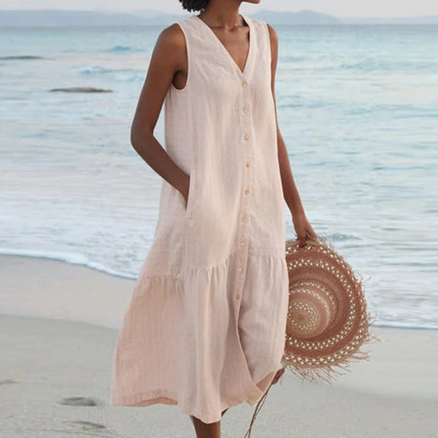 Barbara™ | Sleeveless Buttoned Midi Dress