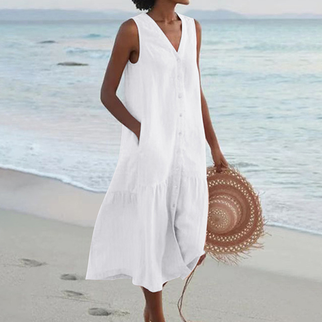 Barbara™ | Sleeveless Buttoned Midi Dress