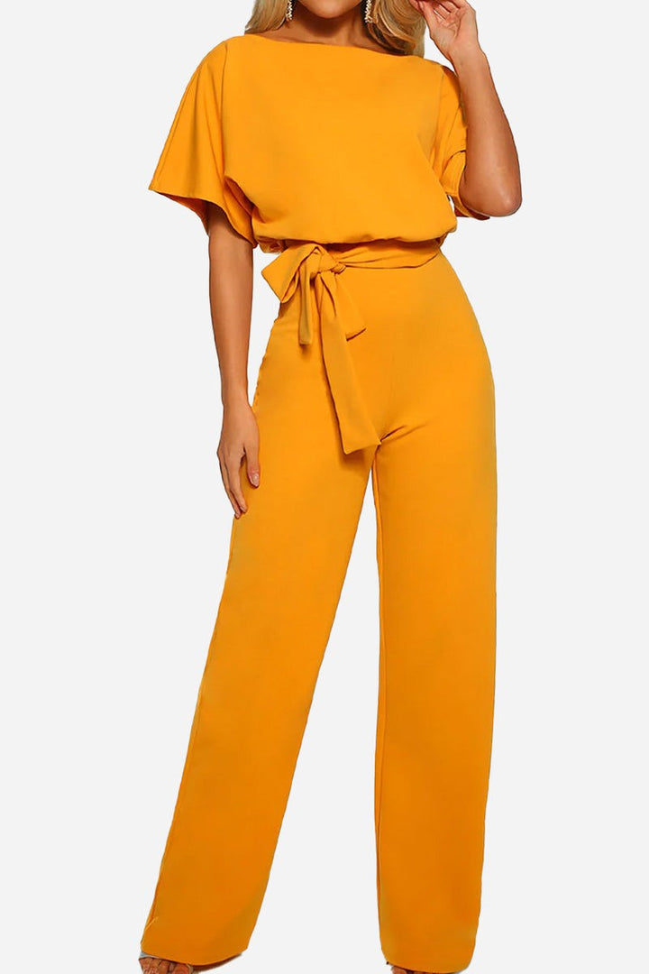 Stella | Women's Wide-Leg Belted Jumpsuit with Batwing Sleeves