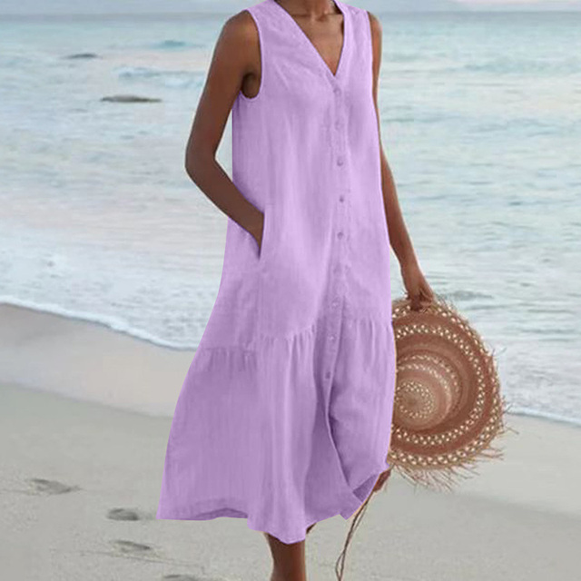 Barbara™ | Sleeveless Buttoned Midi Dress