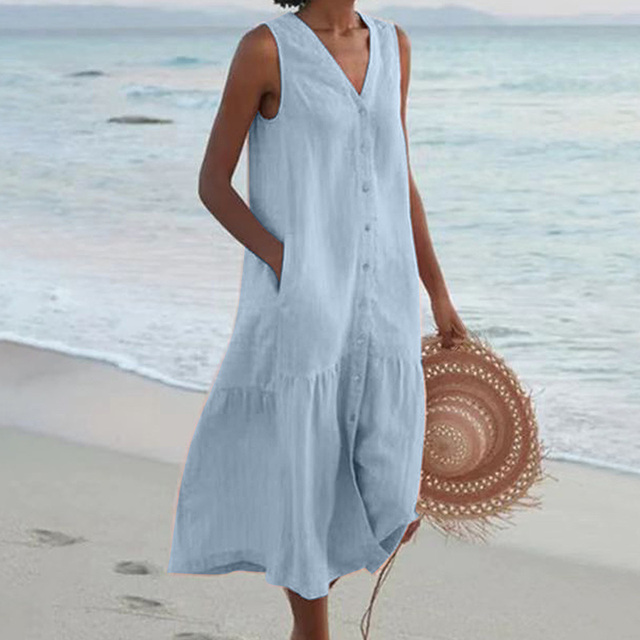 Barbara™ | Sleeveless Buttoned Midi Dress