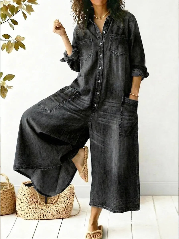Jeen | Women's Jumpsuit Long Sleeve Button Front Wide Leg