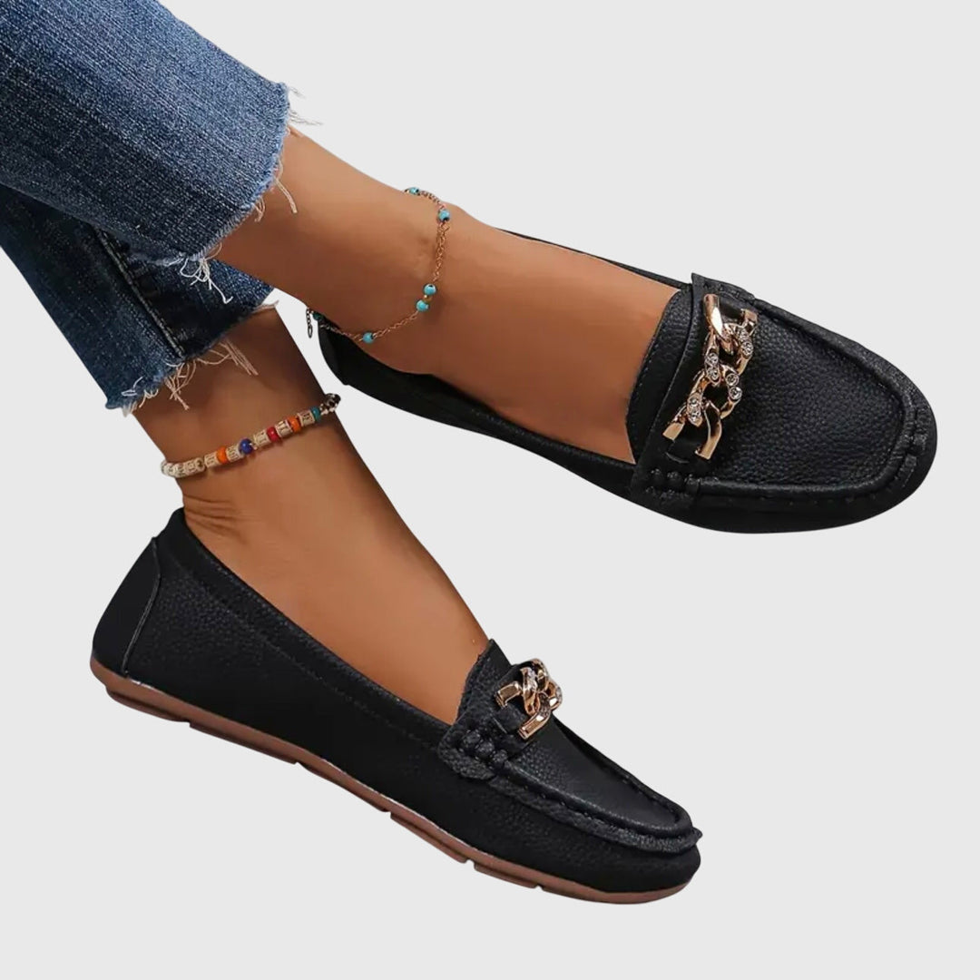 Harlow | Women's Casual Slip-On Flat Loafers with Gold Chain Detail