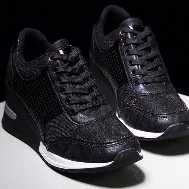 Stella | Women's Hidden Wedge Sneakers Lace Up Glitter Platform