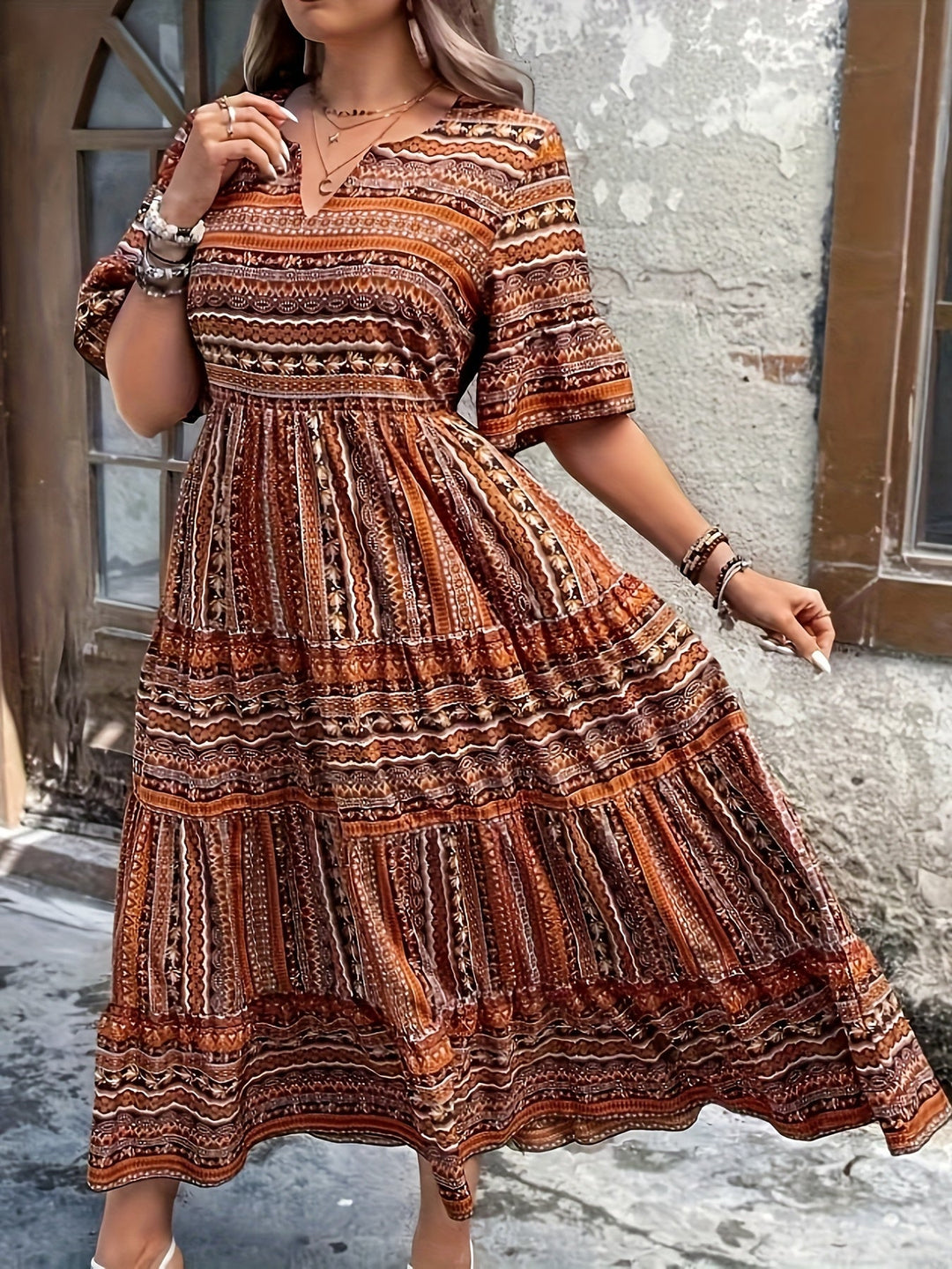 Vivienne | Women's Boho Flowy Printed Draped Dress