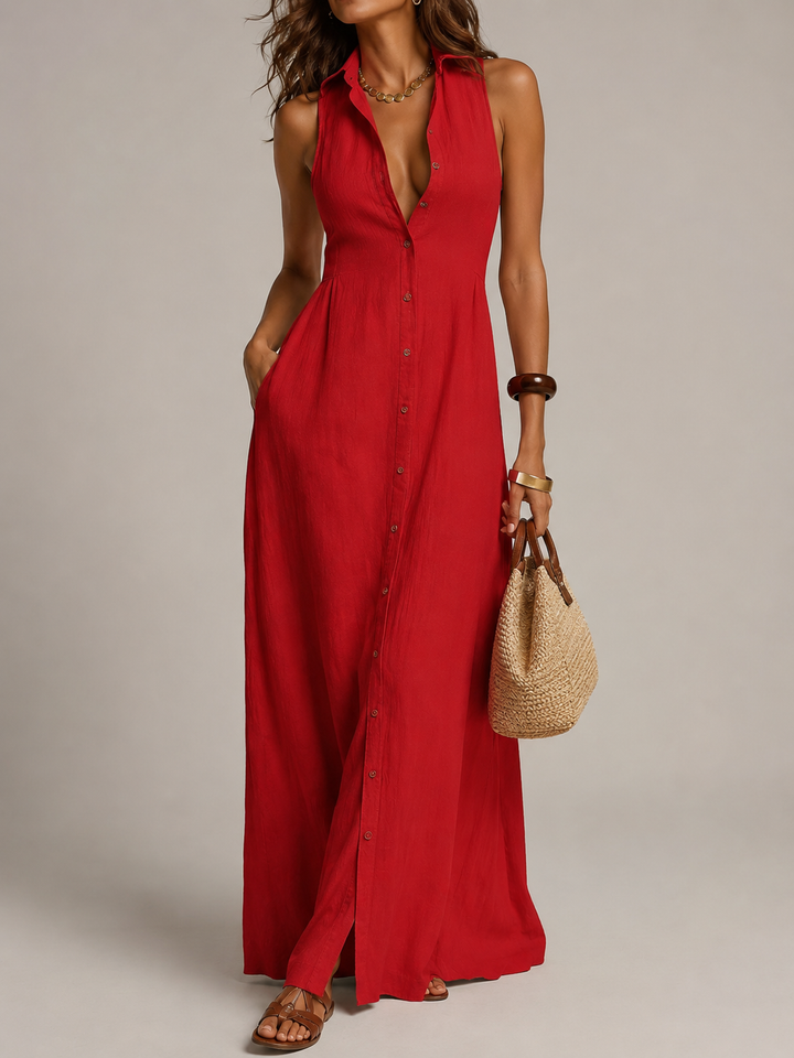 Francine | Women's Button Down Sleeveless Maxi Dress