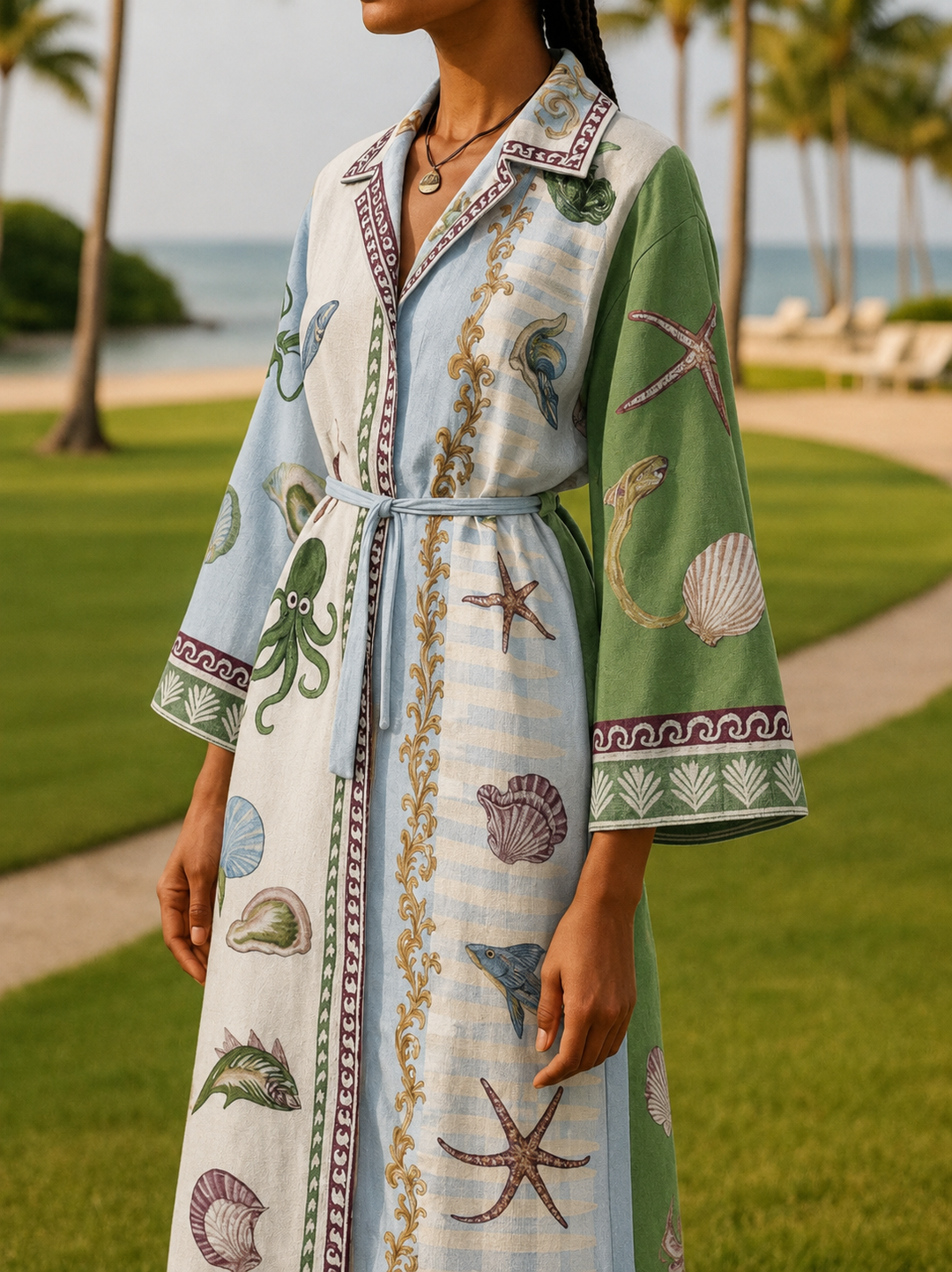 Adeline™ | Belted Printed Midi Shirt Dress