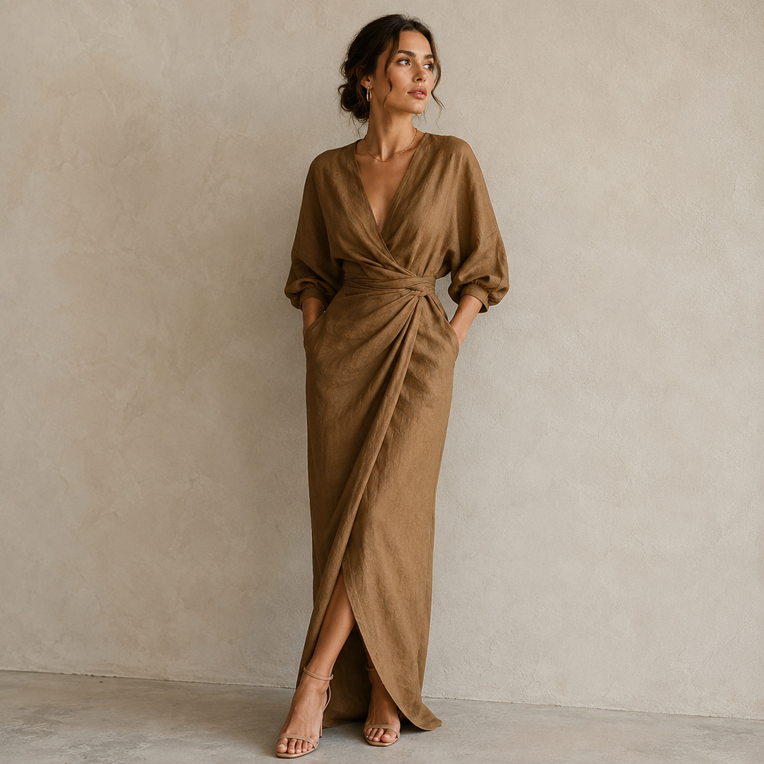Penelope | Women's V-Neck Wrap Long Sleeve Maxi Dress