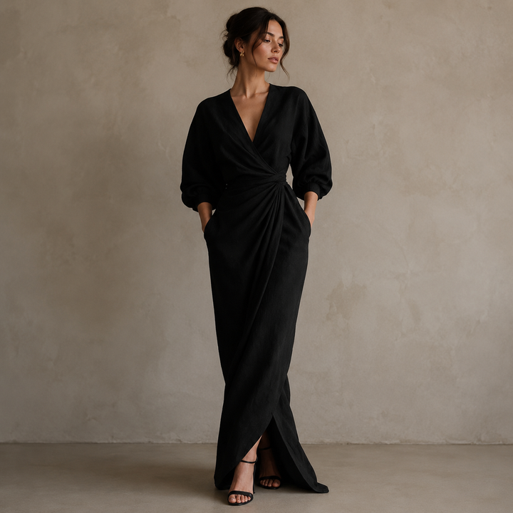 Penelope | Women's V-Neck Wrap Long Sleeve Maxi Dress