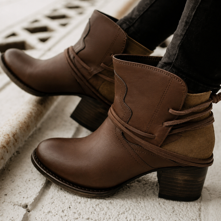 Harlow | Women's Western Ankle Boots Block Heel Lace-Up Booties