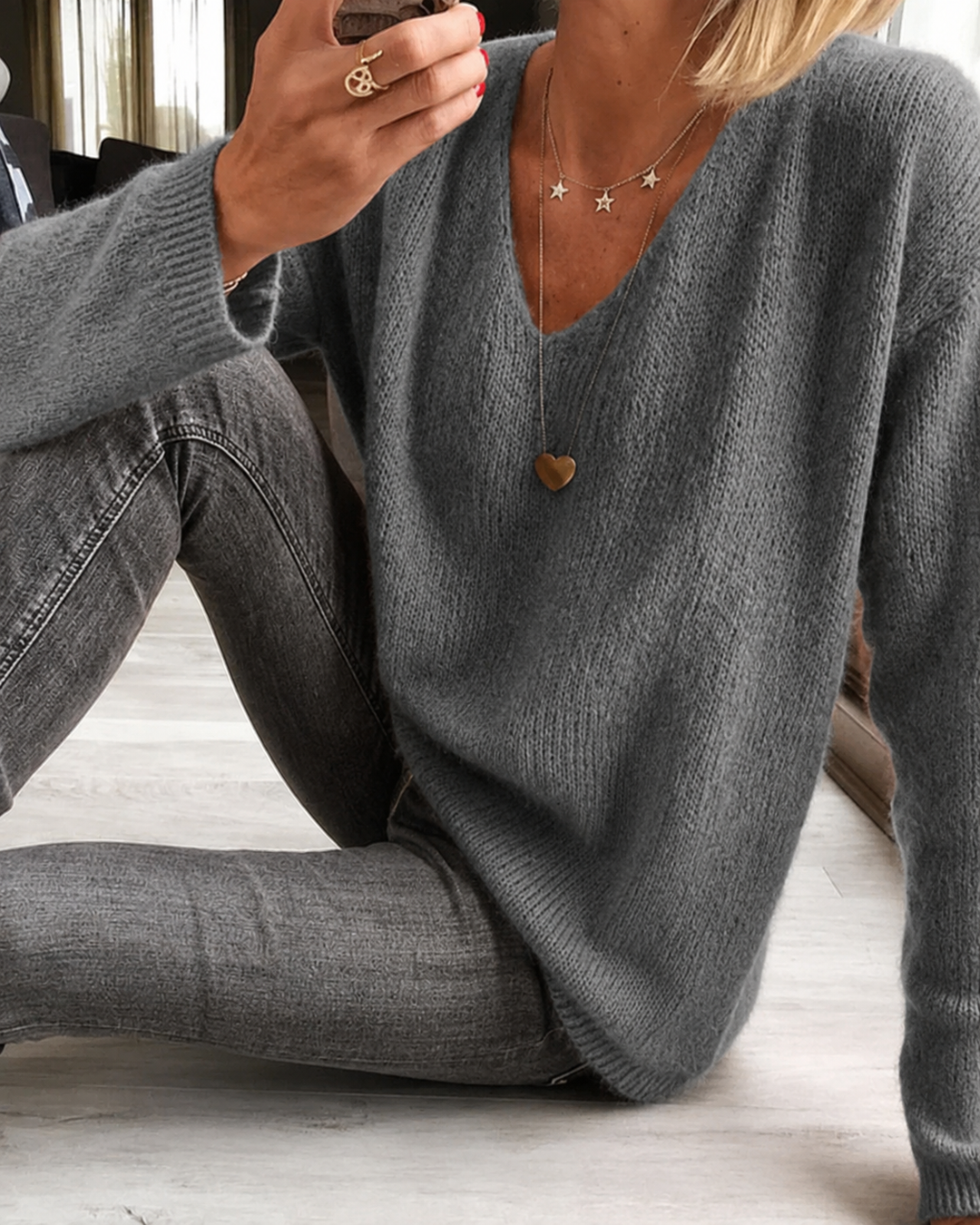 Evelina | Women's V Neck Long Sleeve Sweater