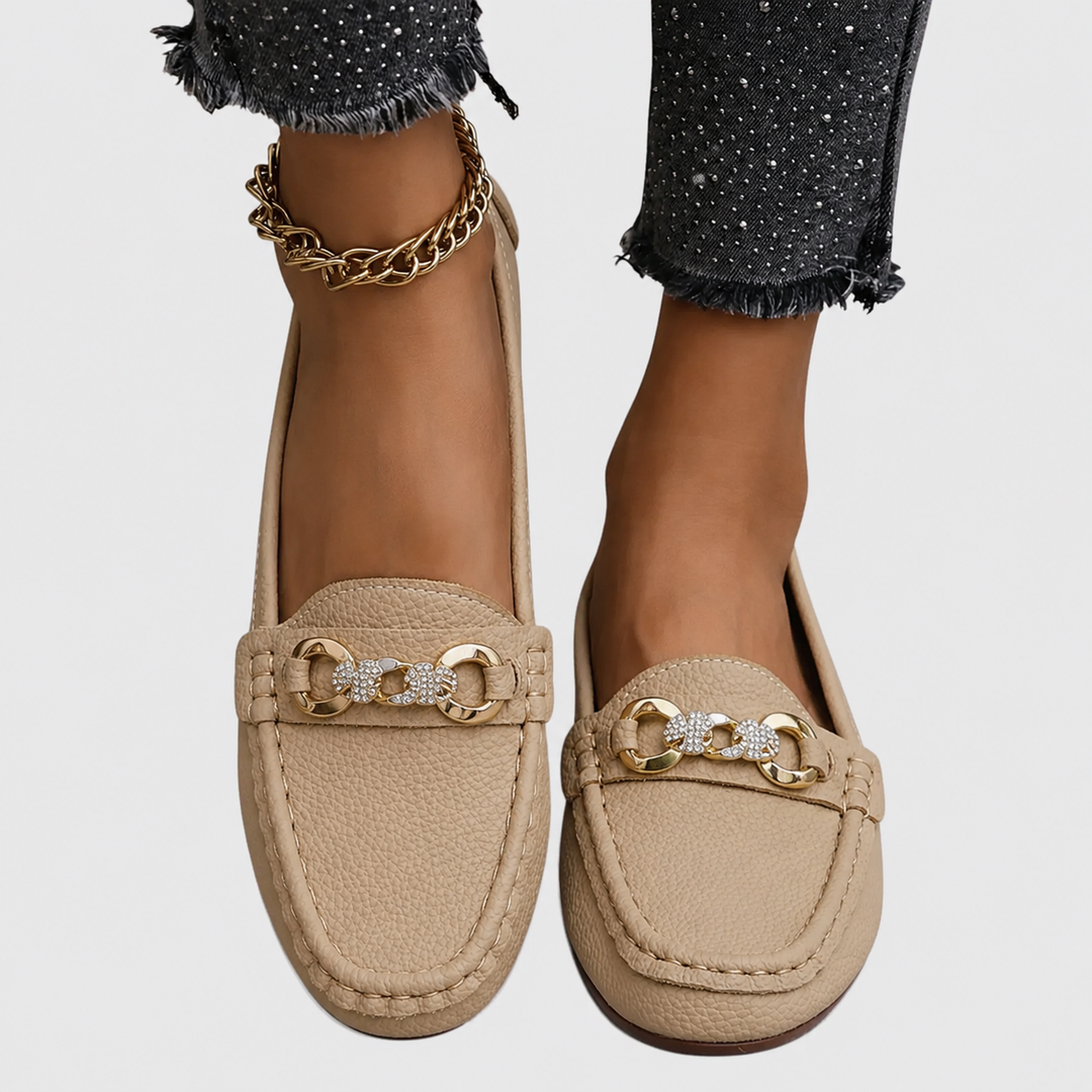 Harlow | Women's Casual Slip-On Flat Loafers with Gold Chain Detail