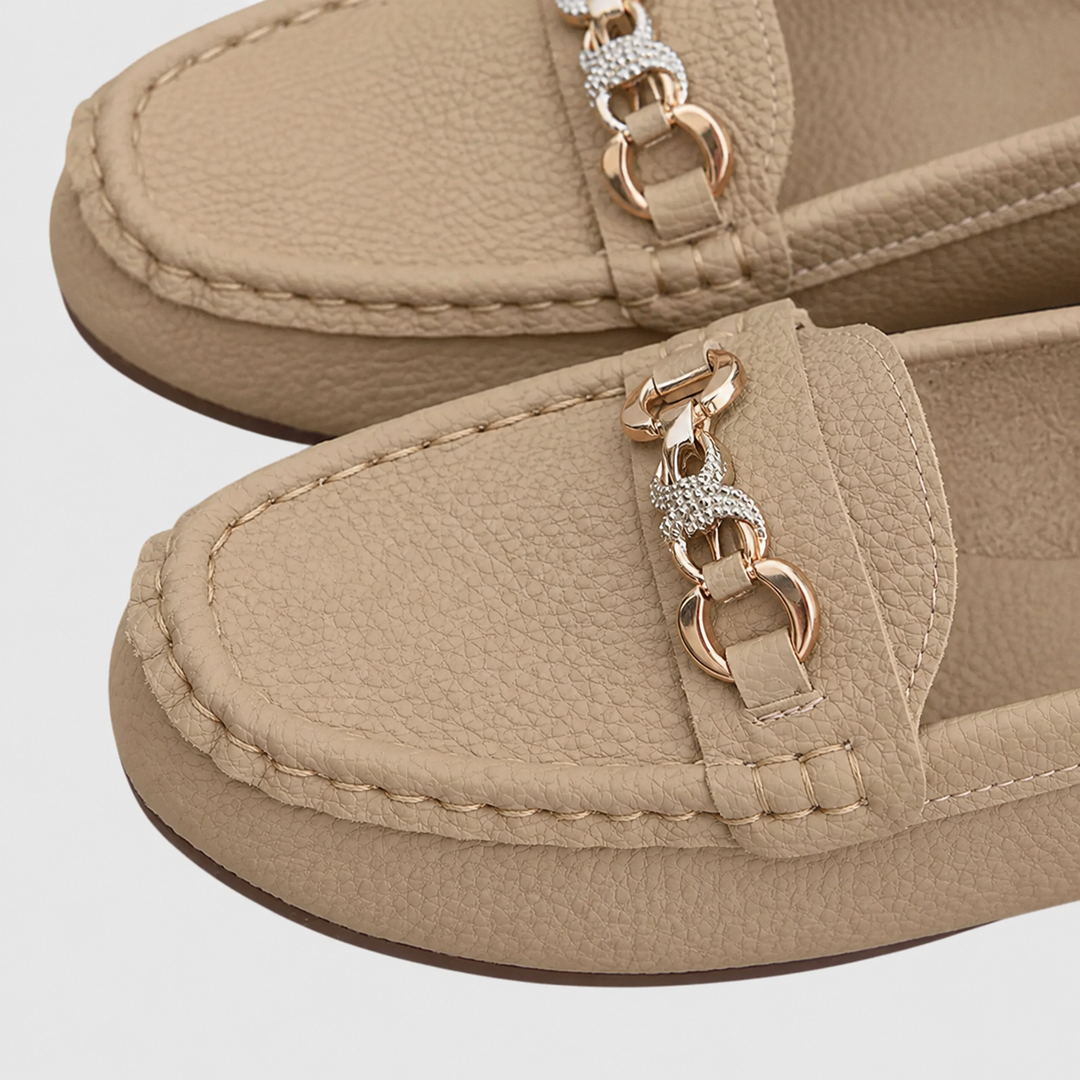 Harlow | Women's Casual Slip-On Flat Loafers with Gold Chain Detail