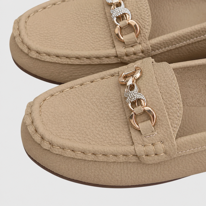 Harlow | Women's Casual Slip-On Flat Loafers with Gold Chain Detail
