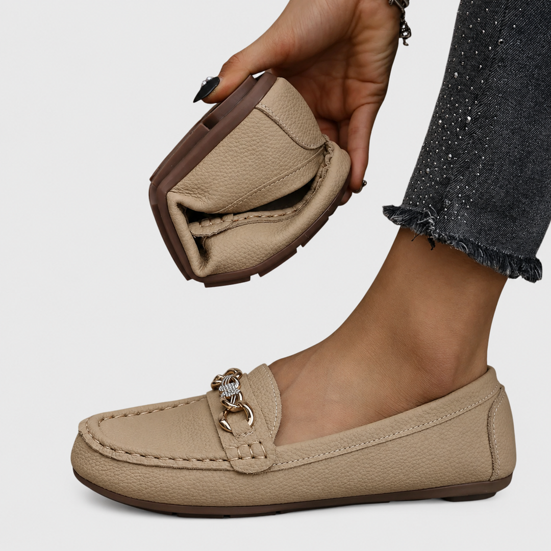 Harlow | Women's Casual Slip-On Flat Loafers with Gold Chain Detail