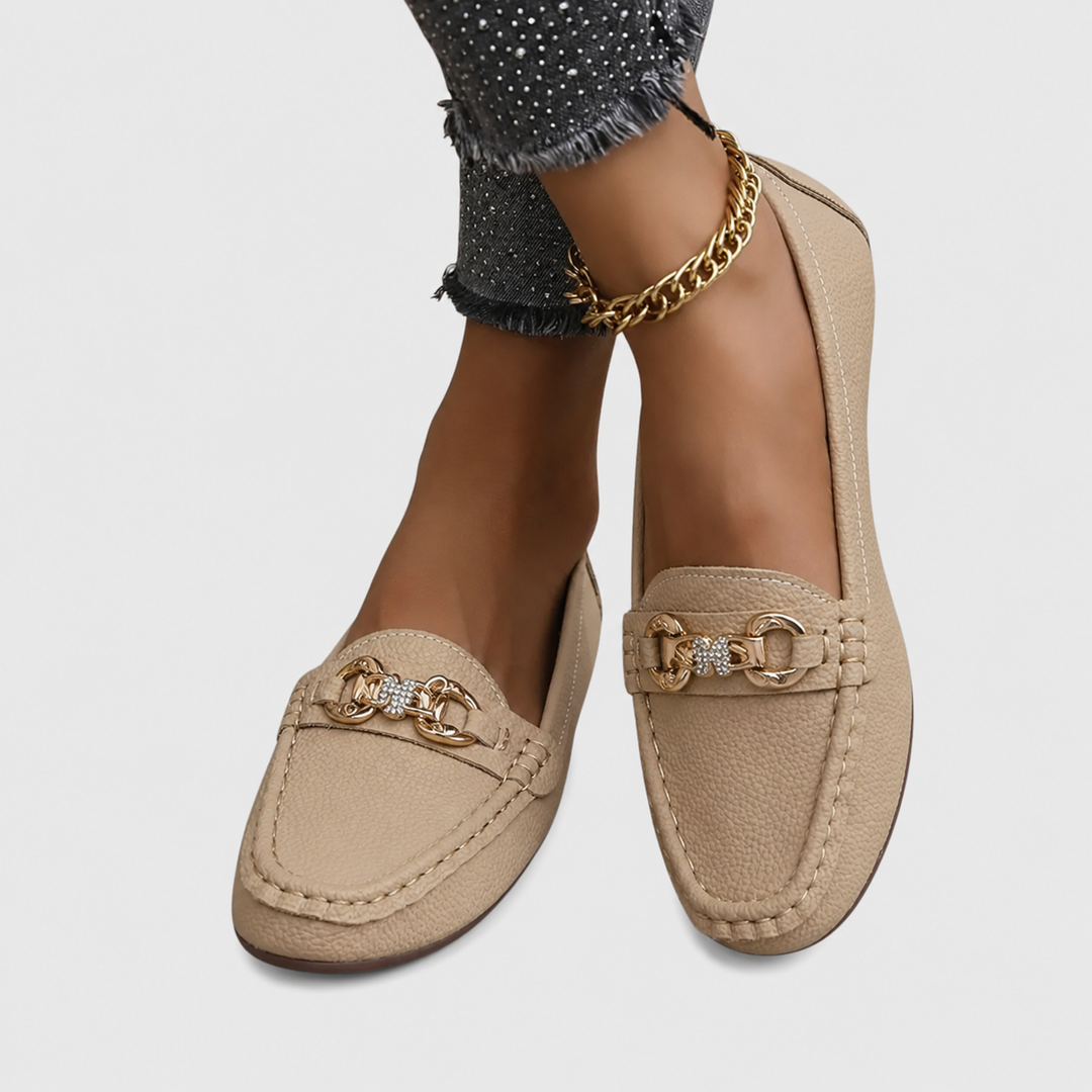 Harlow | Women's Casual Slip-On Flat Loafers with Gold Chain Detail