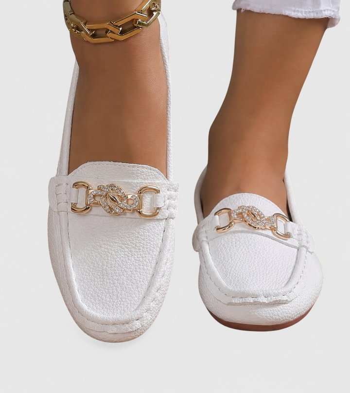 Harlow | Women's Casual Slip-On Flat Loafers with Gold Chain Detail