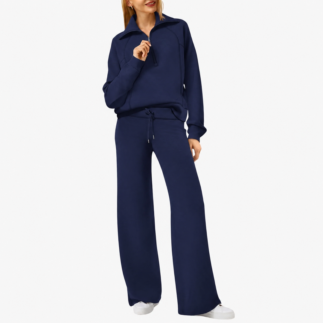 Daphne | Women's Half Zip Wide Leg Lounge Set