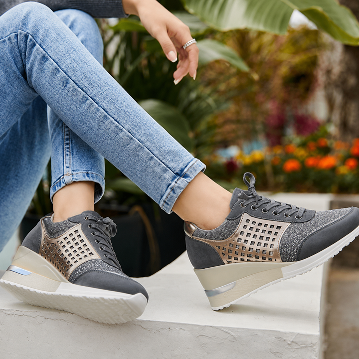 Stella | Women's Hidden Wedge Sneakers Lace Up Glitter Platform