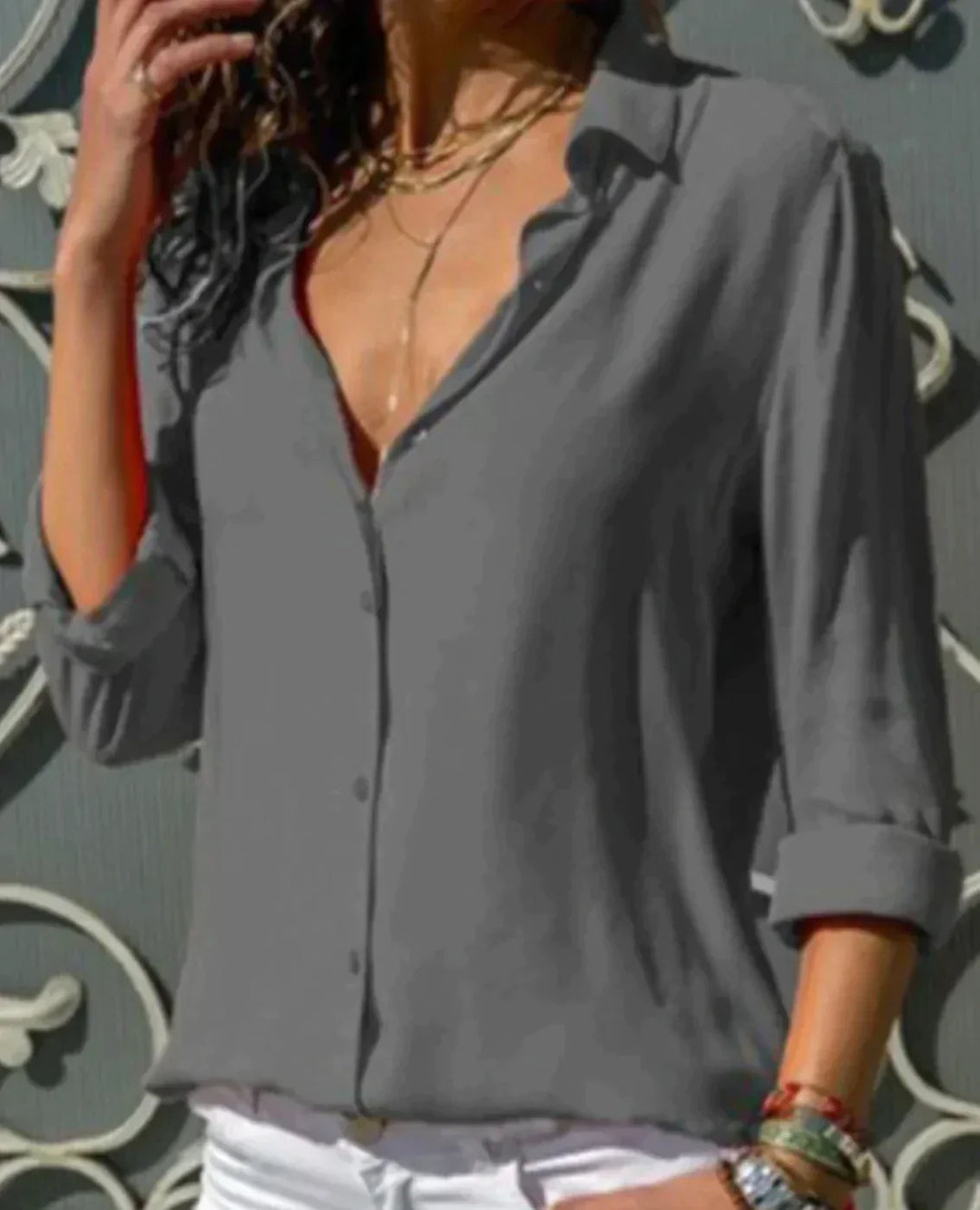 Stella | Women's Satin Button Down Shirt Long Sleeve Blouse