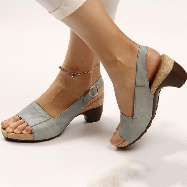 Adrianna | Women's Block Heel Slingback Sandals - Grey - Image 1
