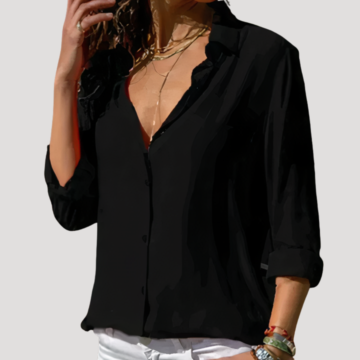 Adrienne | Women's Button Down Long Sleeve Blouse - White - Image 4