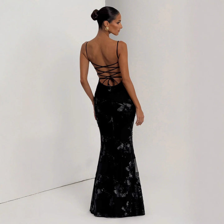 Aelara | Women's Floral Embellished Maxi Wedding Guest Dress - Cream - Image 4