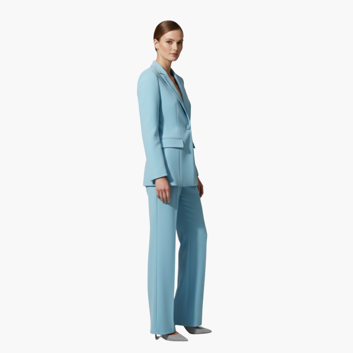 Allegra | Women's Business Casual Blazer Suit Set - Light Blue - Image 3