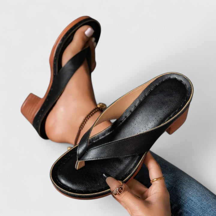 Anastasia | Women's Thong Block Heel Sandals - Black - Image 2