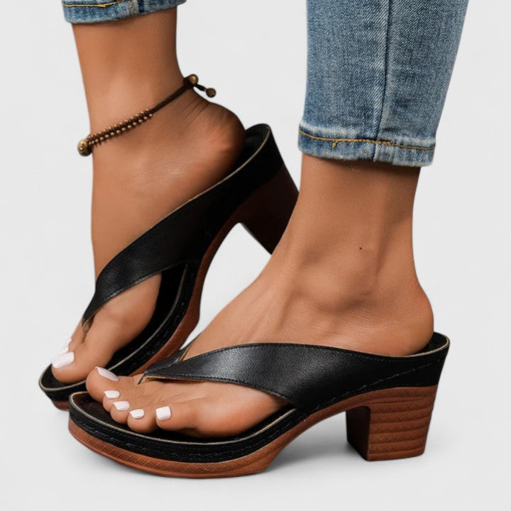 Anastasia | Women's Thong Block Heel Sandals - Black - Image 8