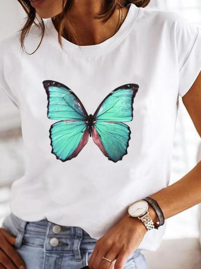 Anora | Women's Heart Print Crew Neck Short Sleeve Tee - White - Image 2