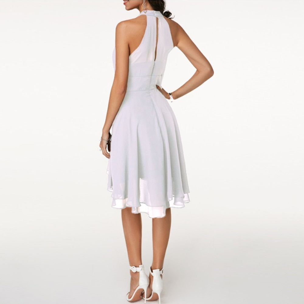 Aveline | Women's Halter Neck Tiered Ruffle Mini Dress - White - Image 2