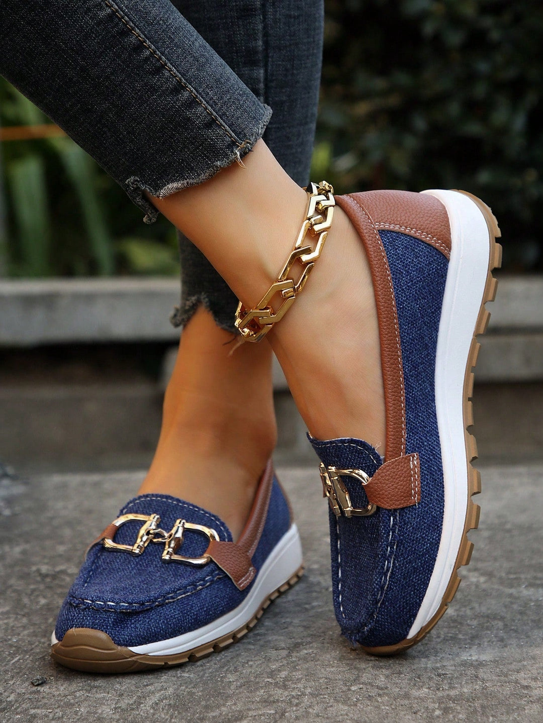 Azalea | Women's Gold Buckle Comfort Loafers - Beige - Image 8