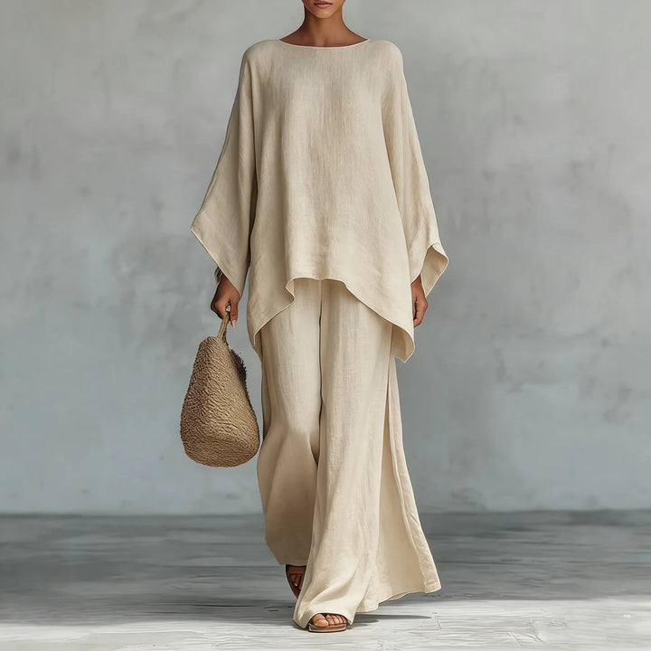 Beatrice | Women's Oversized Round Neck Wide Leg Set - White - Image 5