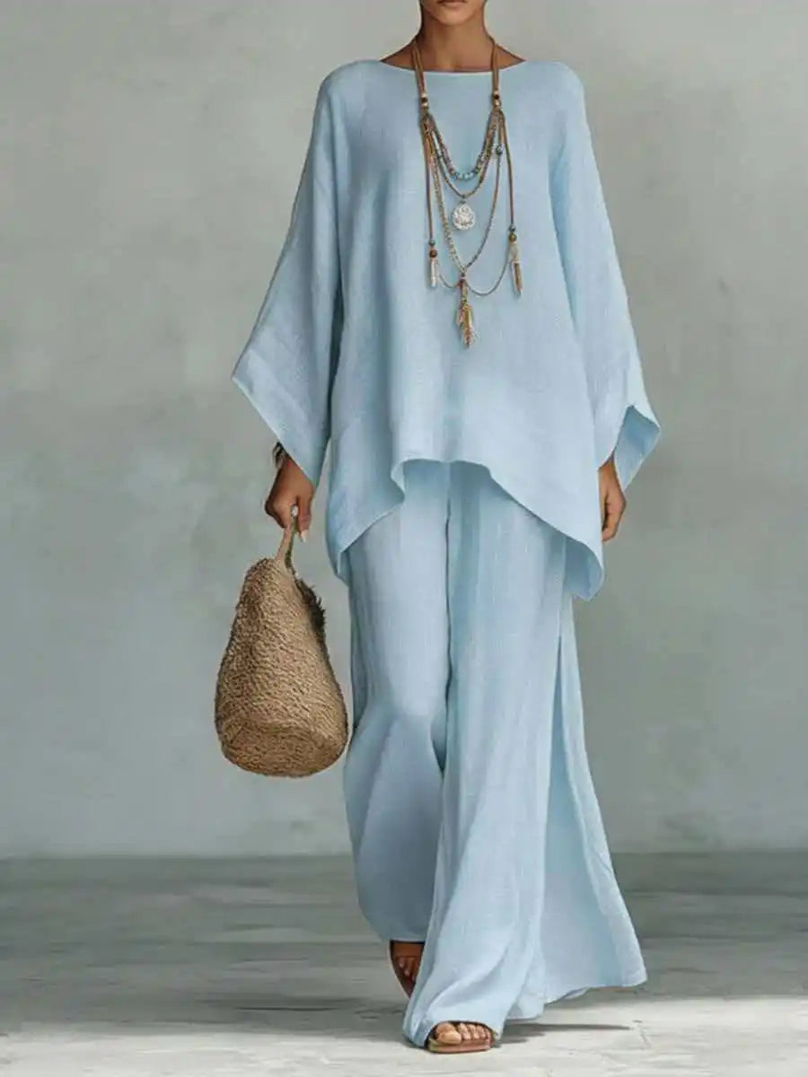 Beatrice | Women's Oversized Round Neck Wide Leg Set - White - Image 7