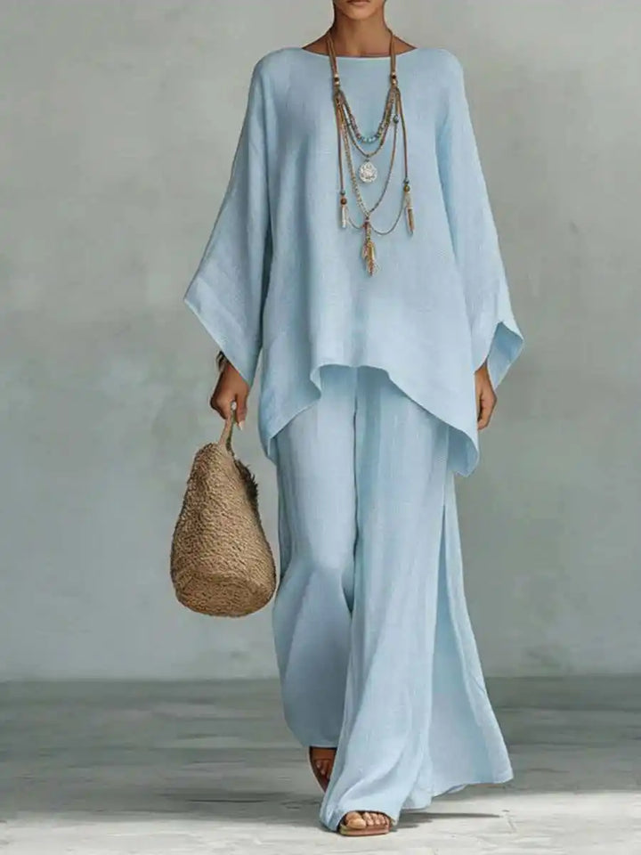 Beatrice | Women's Oversized Round Neck Wide Leg Set - White - Image 7