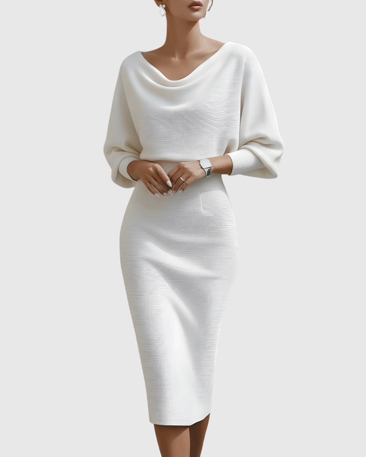 Beatrix | Women's Cowl Neck Long Sleeve Midi Dress - Navy - Image 7