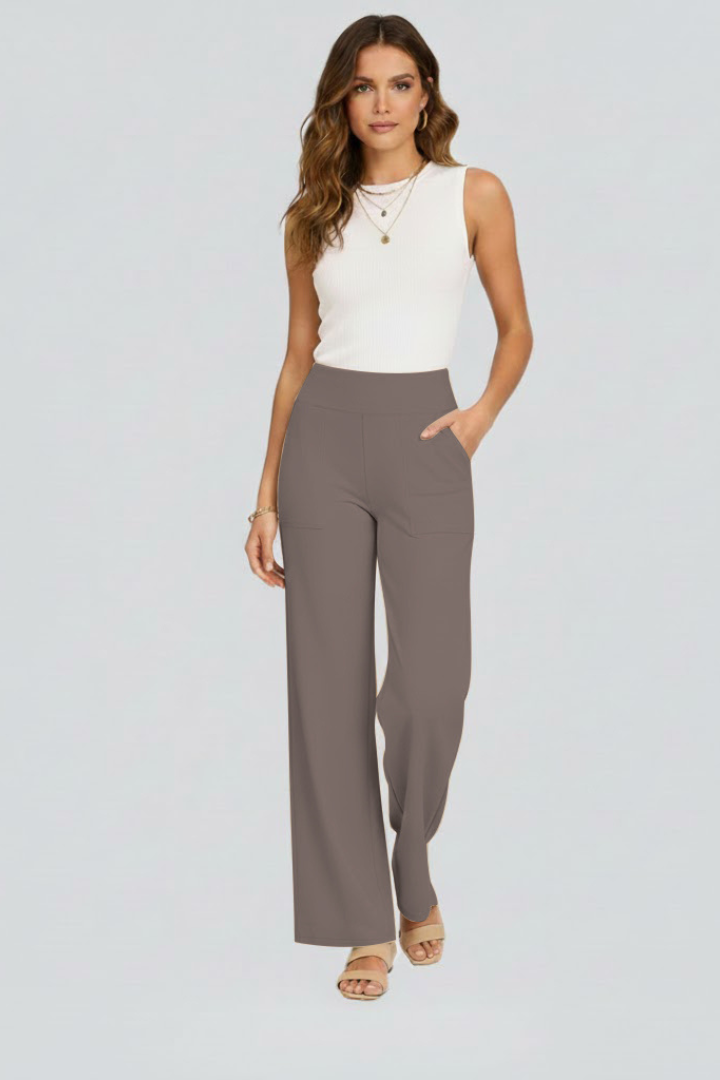 Bianca | Women's High Rise Wide Leg Trousers - Brown - Image 2