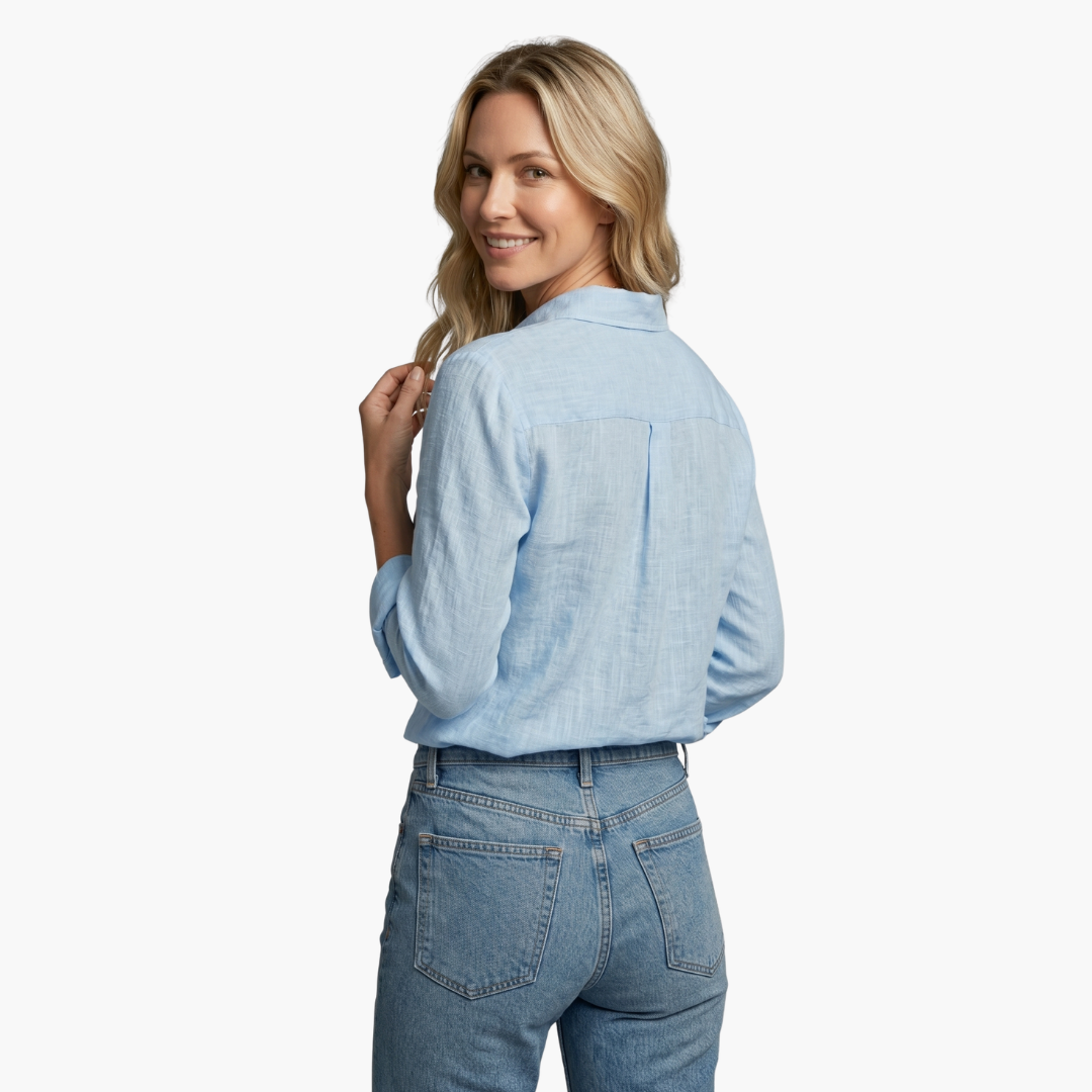Bianca | Women's Long Sleeve Button Down Shirt - Light Blue - Image 4