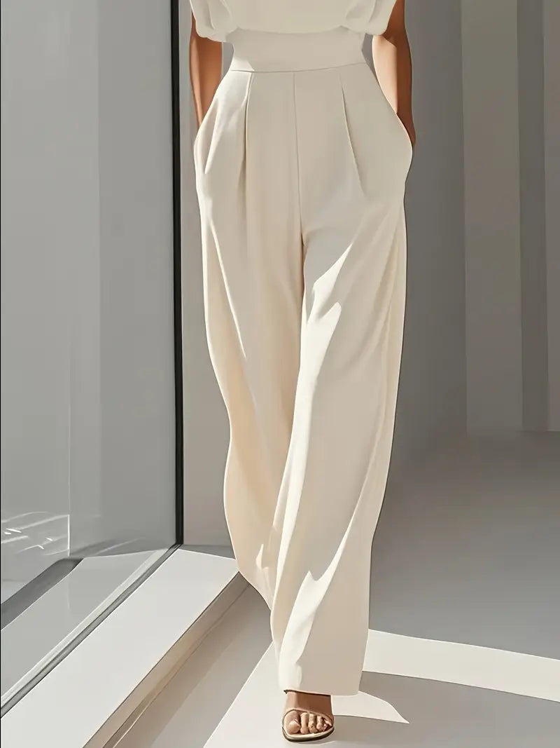 Brenna | Women's Sleeveless Wide Leg Formal Jumpsuit - Cream - Image 3