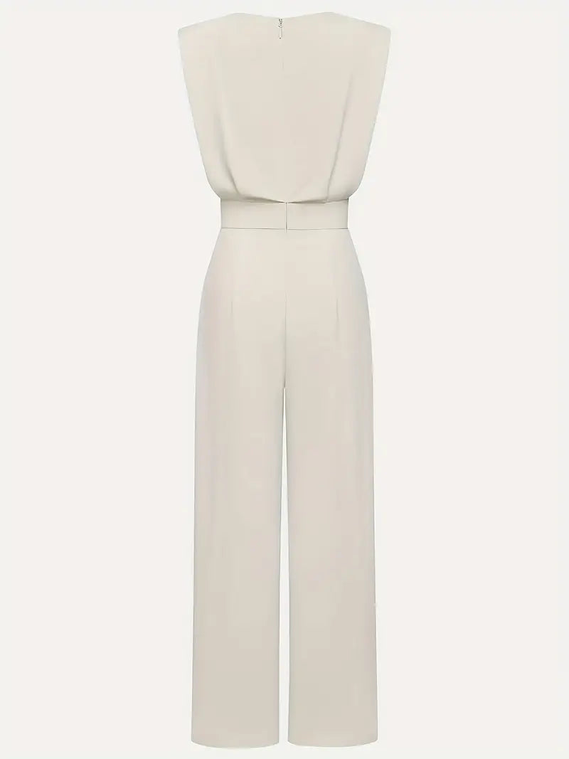 Brenna | Women's Sleeveless Wide Leg Formal Jumpsuit - Cream - Image 4