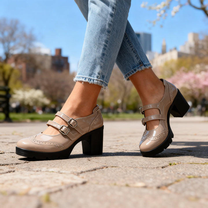 Brexley | Women's Double Strap Platform Mary Jane Heel - Black - Image 2