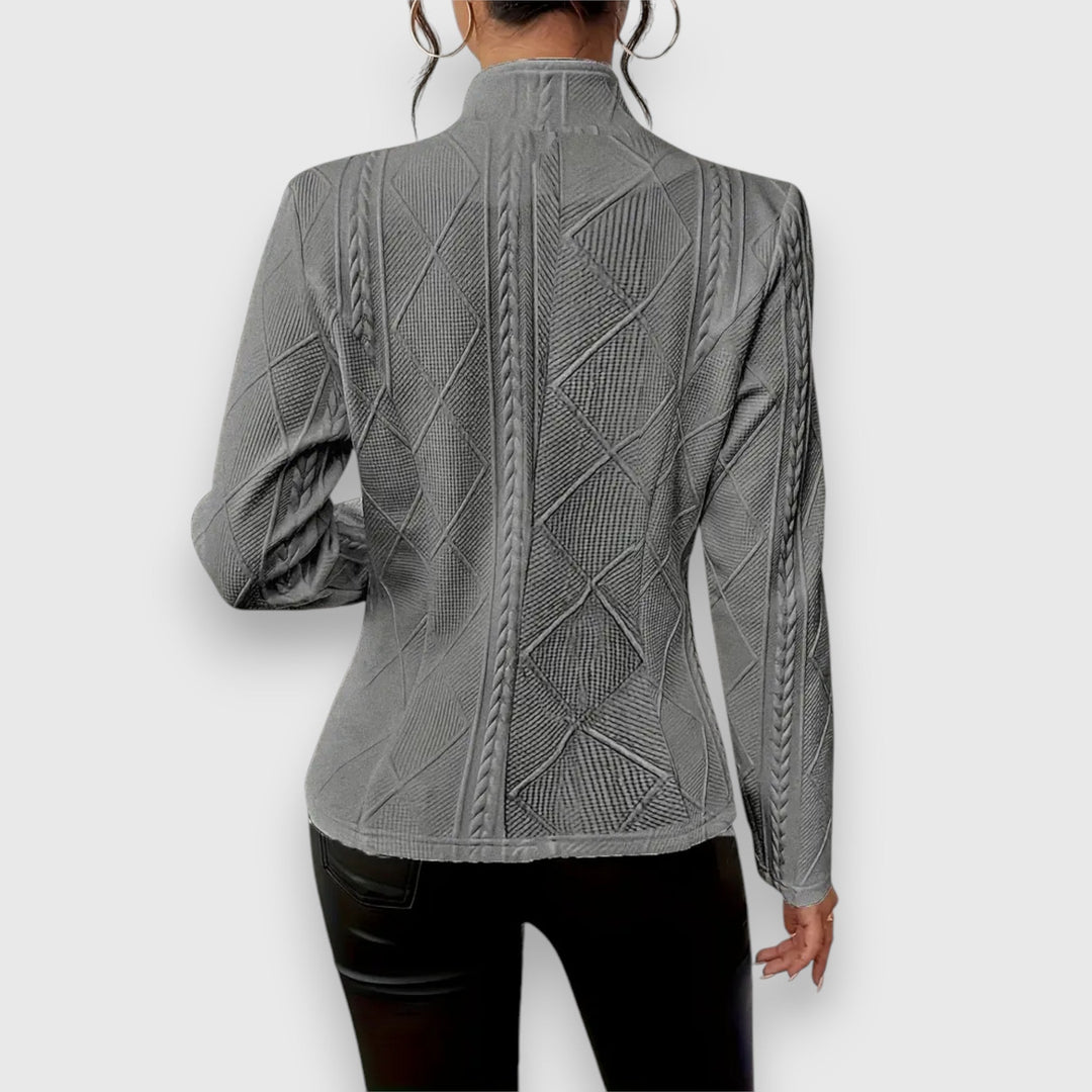 Briseis | Women's Mock Neck Cable Knit Sweater Top - Grey - Image 1