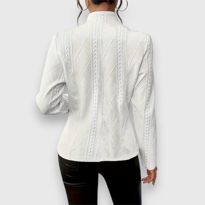 Briseis | Women's Mock Neck Cable Knit Sweater Top - Grey - Image 3