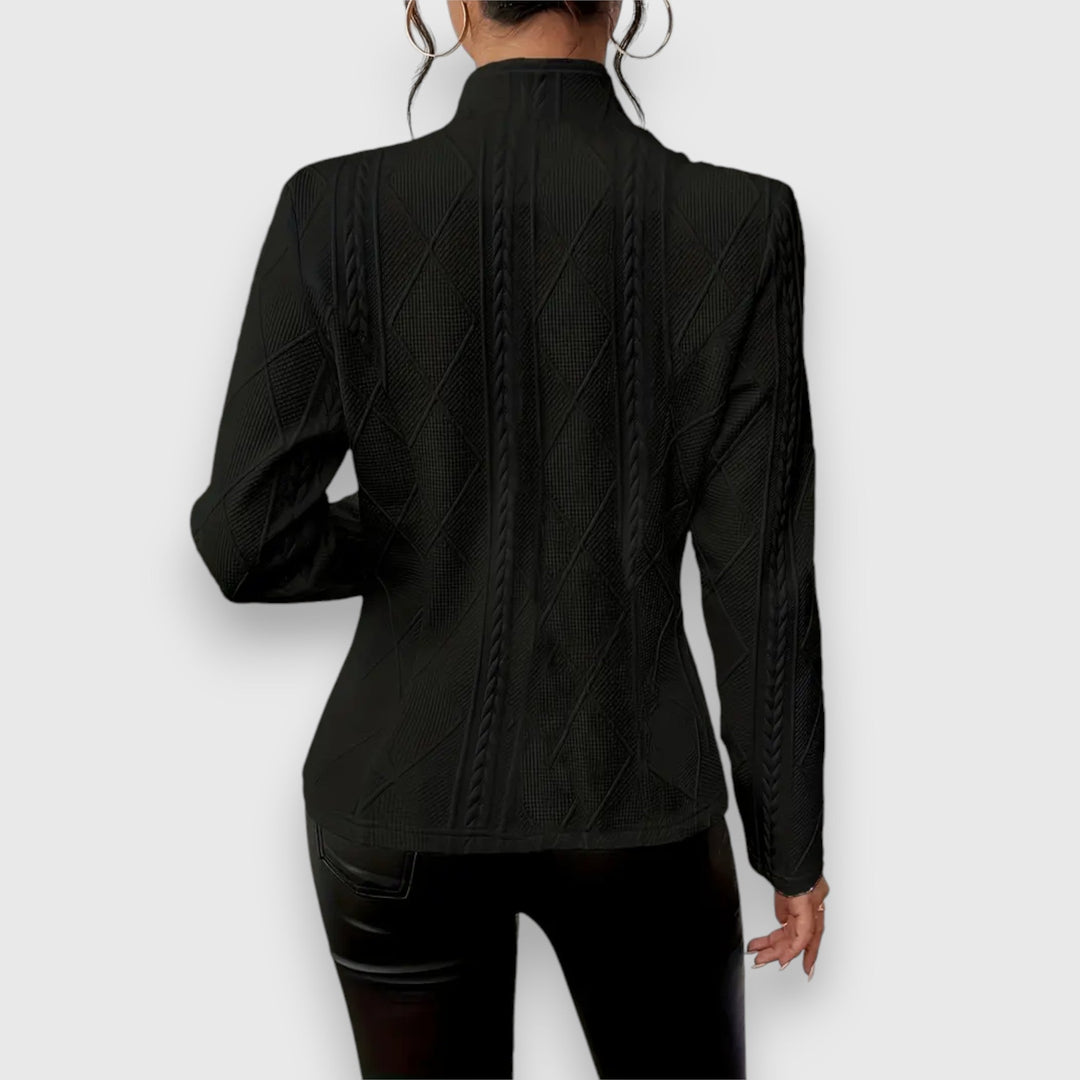 Briseis | Women's Mock Neck Cable Knit Sweater Top - Grey - Image 4