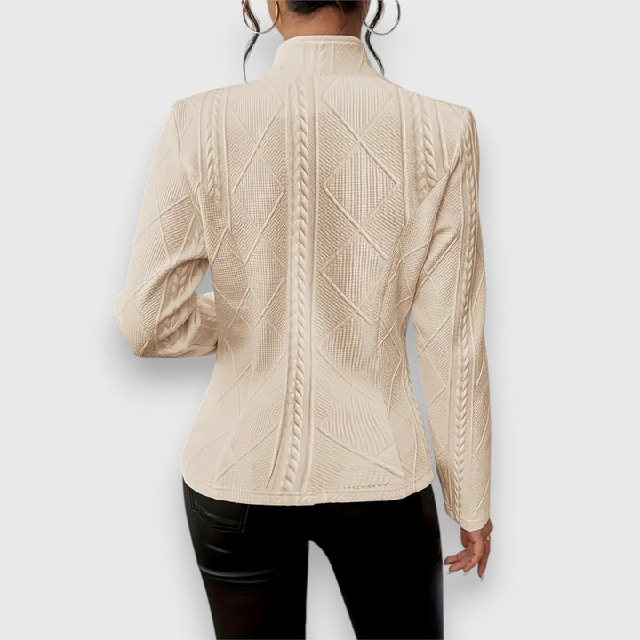 Briseis | Women's Mock Neck Cable Knit Sweater Top - Grey - Image 8