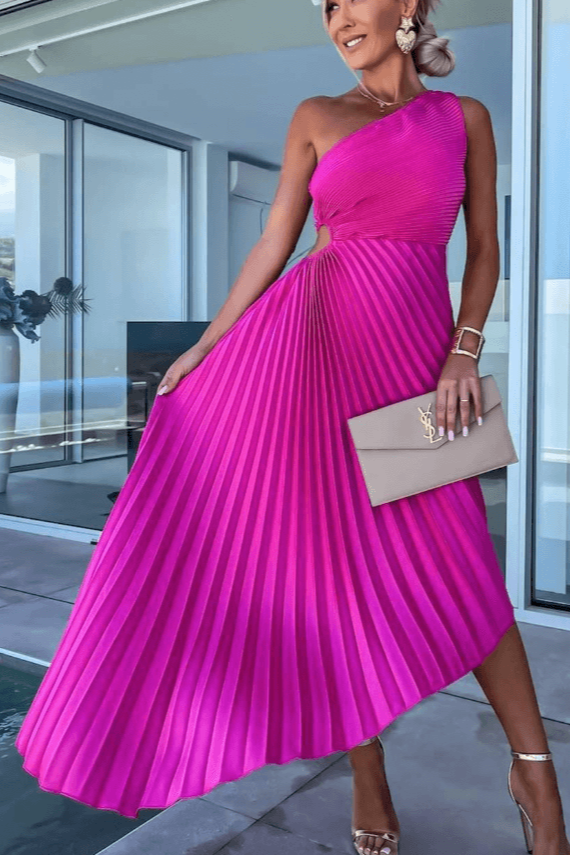 Calinda | Women's One Shoulder Pleated Midi Dress - White - Image 2