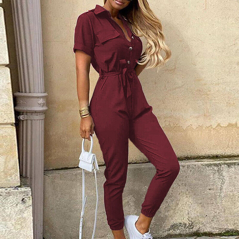 Calloway | Women's Striped Collared Short Sleeve Jumpsuit - Striped - Image 2