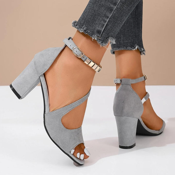 Camille | Women's Ankle Strap Block Heel Sandals - Beige - Image 11