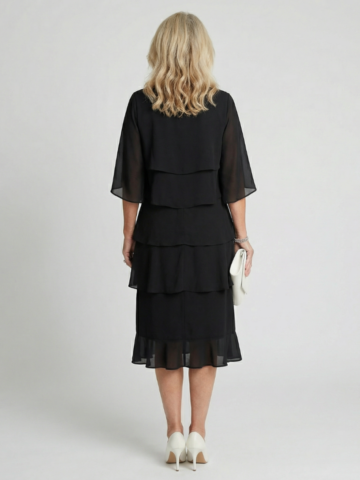 Cassia | Women's Tiered Flutter Sleeve Midi Dress - Black - Image 4